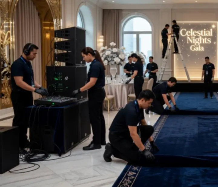 Evening Circle team finalising table settings and walk-through before guests arrive