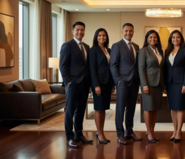 Professional event producers standing together in a styled venue