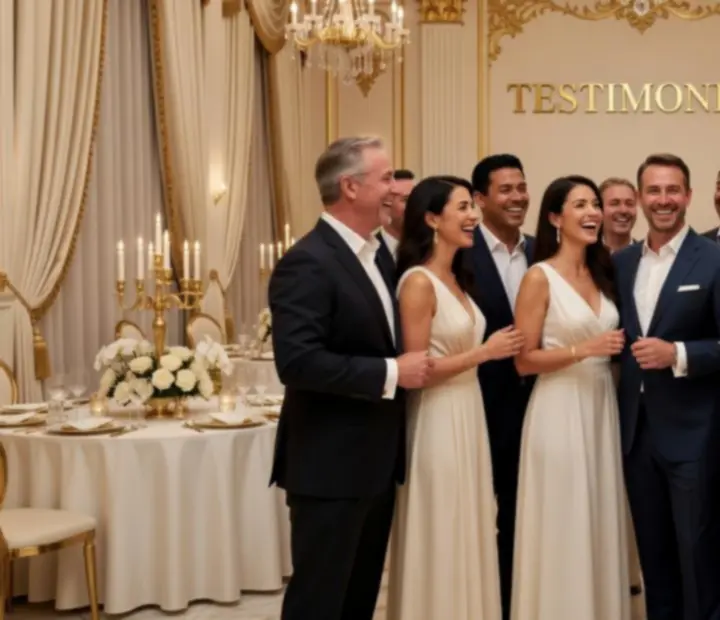 Corporate gala audience applauding in a softly lit ballroom