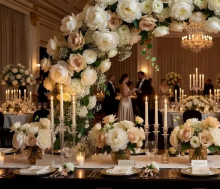 Bespoke floral and decor arrangement styled for a gala dinner