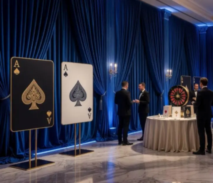 Themed event design board with casino-style and gala visual references